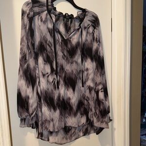 Simply Vera Vera Wang Elegant Black and Gray Women's Shirred Long Sleeve Top